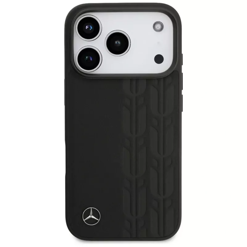 Mercedes kožené puzdro Leather Laurel Leaves MagSafe pre iPhone 17 Pro čierne
