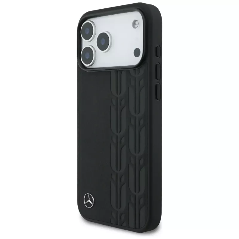 Mercedes kožené puzdro Leather Laurel Leaves MagSafe pre iPhone 17 Pro Max čierne