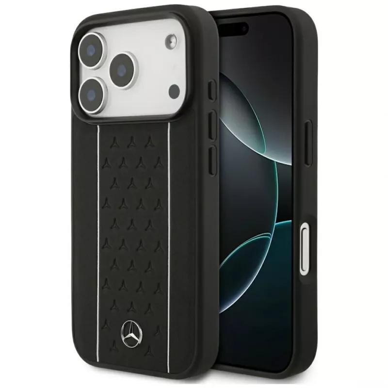 Mercedes kožené puzdro Leather Star Pattern Stripes MagSafe pre iPhone 17 Pro čierne