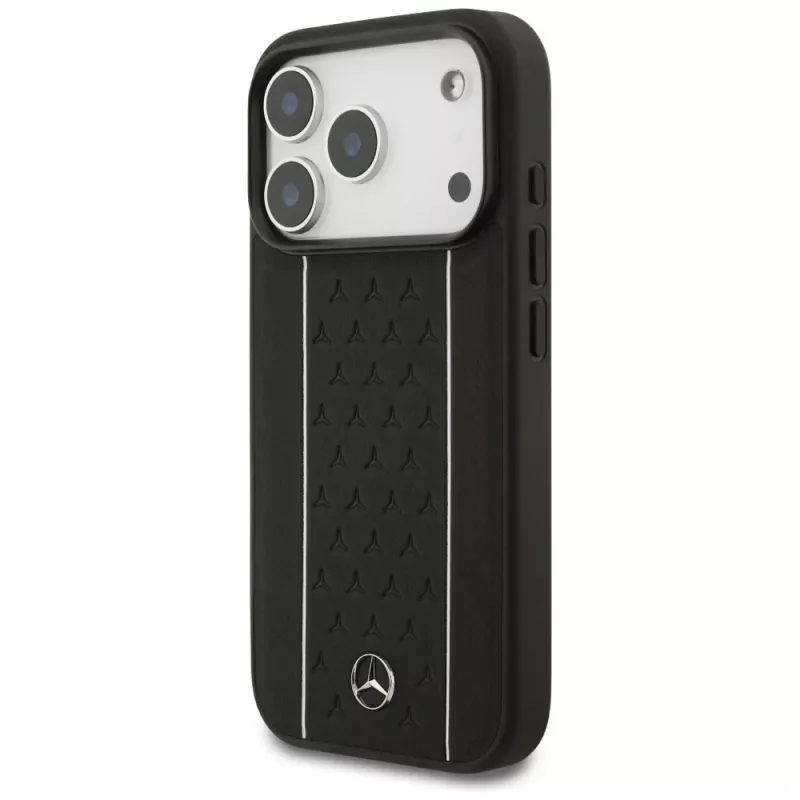 Mercedes kožené puzdro Leather Star Pattern Stripes MagSafe pre iPhone 17 Pro čierne