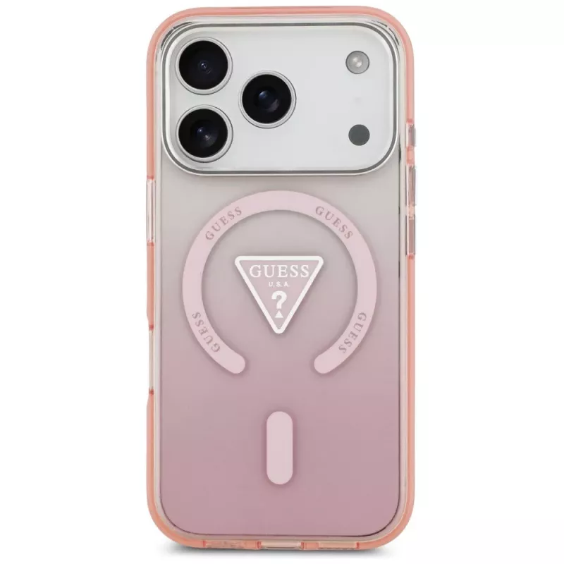 Guess puzdro IML Gradient Triangle Logo MagSafe pre Apple iPhone 17 Pro, ružové