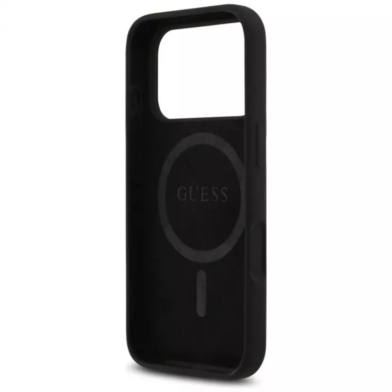 Guess silikónové puzdro Triangle Logo MagSafe pre iPhone 17 Pro Max (čierne)