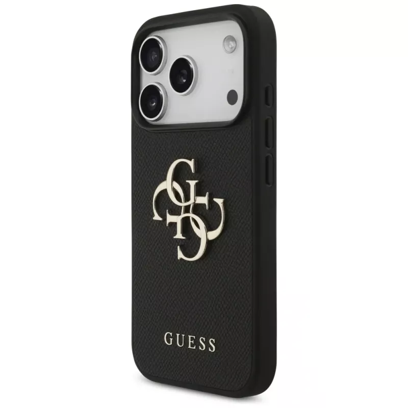Guess Grained Big 4G & Classic Logo ochranné puzdro pre Apple iPhone 17 Pro, čierna