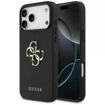 Guess Grained Big 4G & Classic Logo zadný kryt pre iPhone 17 Pro Max, čierna