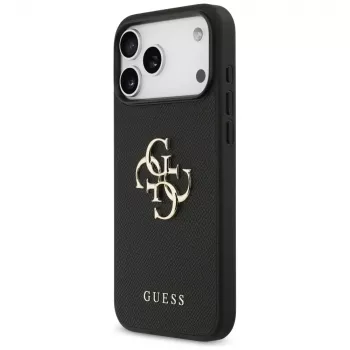 Guess Grained Big 4G & Classic Logo zadný kryt pre iPhone 17 Pro Max, čierna