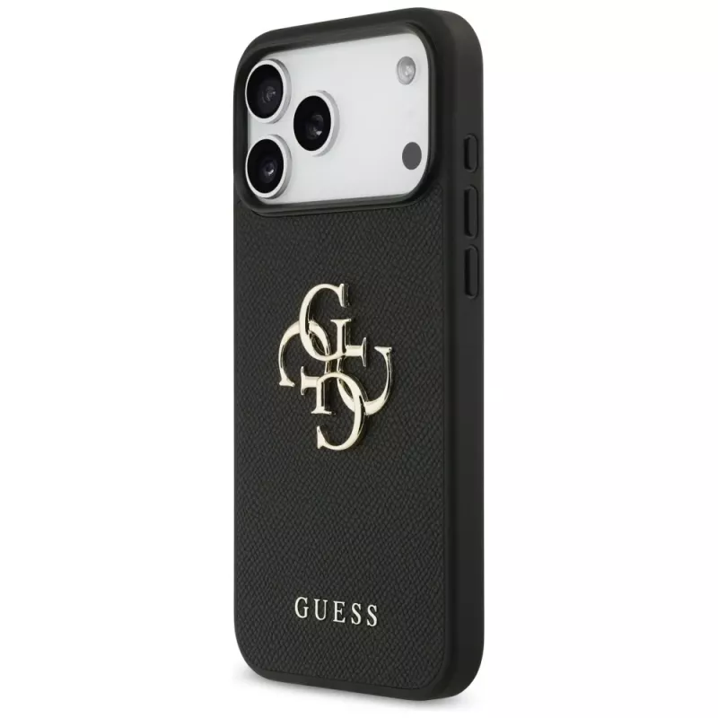 Guess Grained Big 4G & Classic Logo zadný kryt pre iPhone 17 Pro Max, čierna