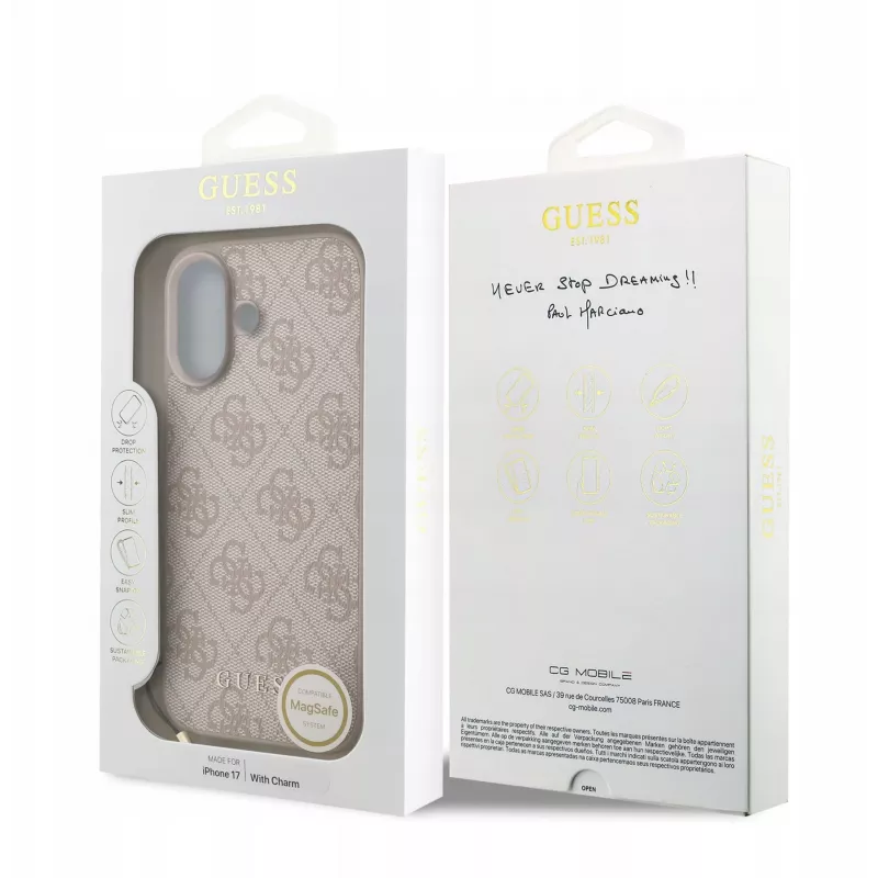 Guess 4G Charms Collection MagSafe puzdro pre iPhone 17 (ružová)