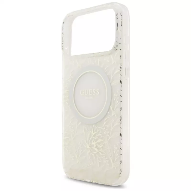 Guess IML Flowers Electro Pearl Strap MagSafe puzdro pre iPhone 17 Pro Max biela