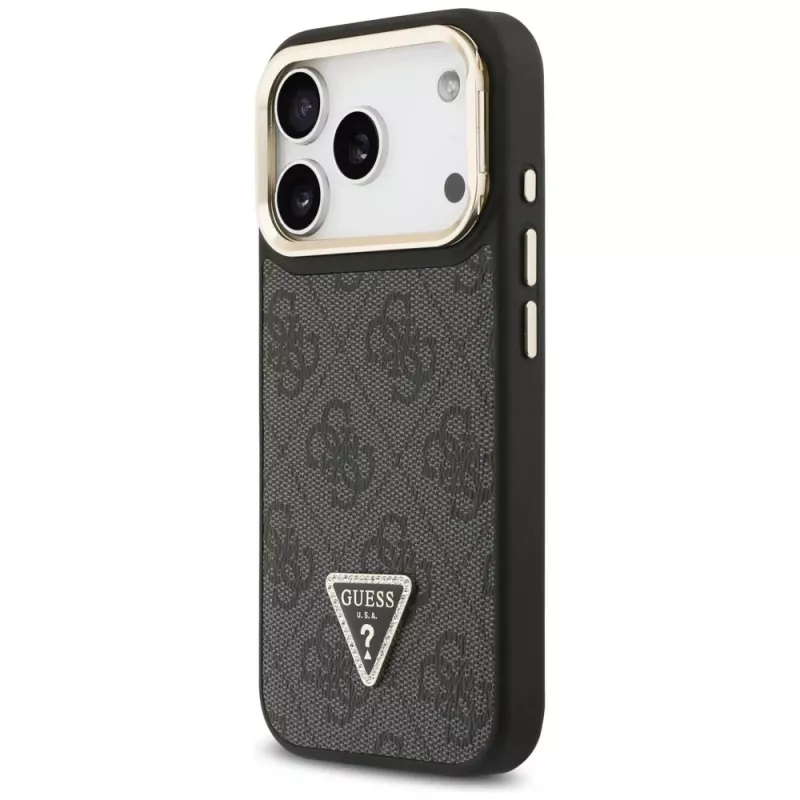 Guess 4G PU Triangle Logo & Stand Camera MagSafe puzdro pre iPhone 17 Pro čierna