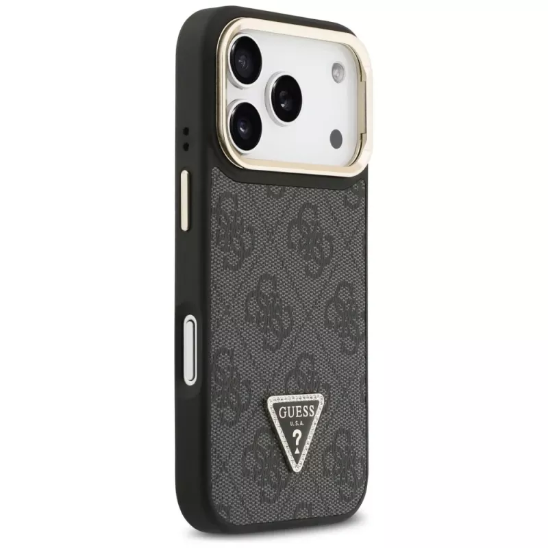 Guess 4G PU Triangle Logo & Stand Camera MagSafe puzdro pre iPhone 17 Pro čierna