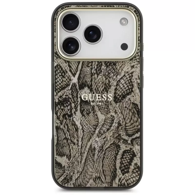 Guess Python Pattern puzdro MagSafe pre iPhone 17 Pro hnedá
