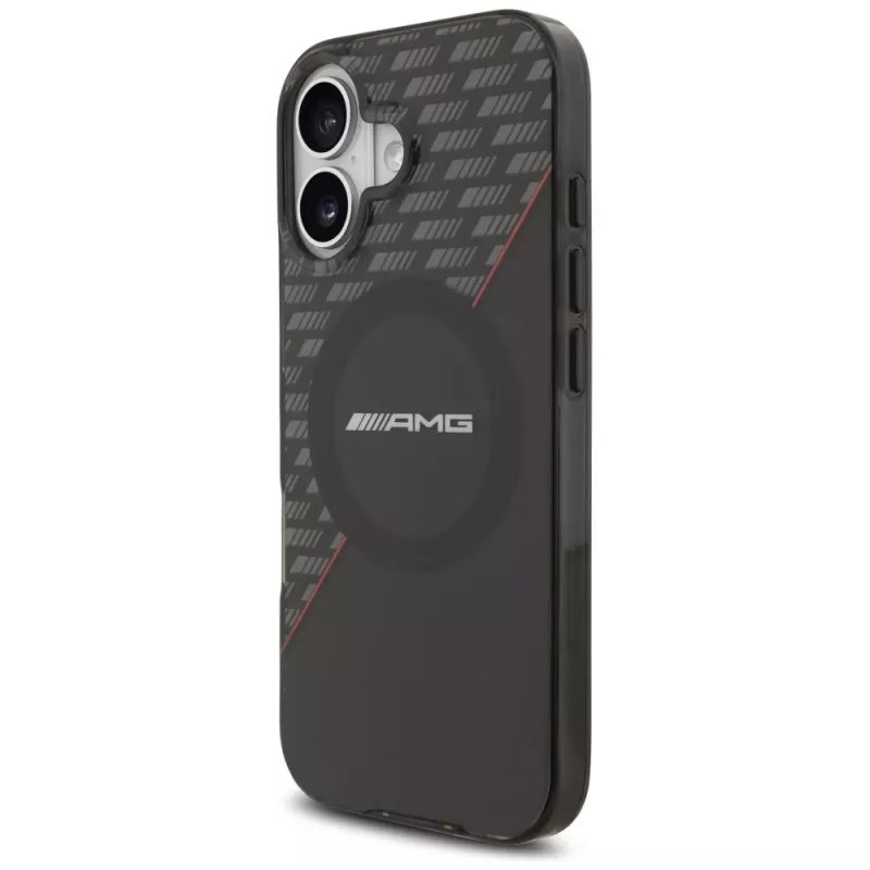 Puzdro Mercedes AMG Double Layer priehľadné Rhombs MagSafe pre iPhone 17, čierne/červené