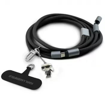 Karl Lagerfeld Ikonik Charm kábel USB-C na USB-C s lanyard, 1,2 m, čierny