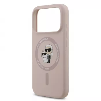 KARL LAGERFELD silikónové puzdro pre Apple iPhone 17 Pro s MagSafe a prstencom, ružová, kolekcia Karl & Choupette