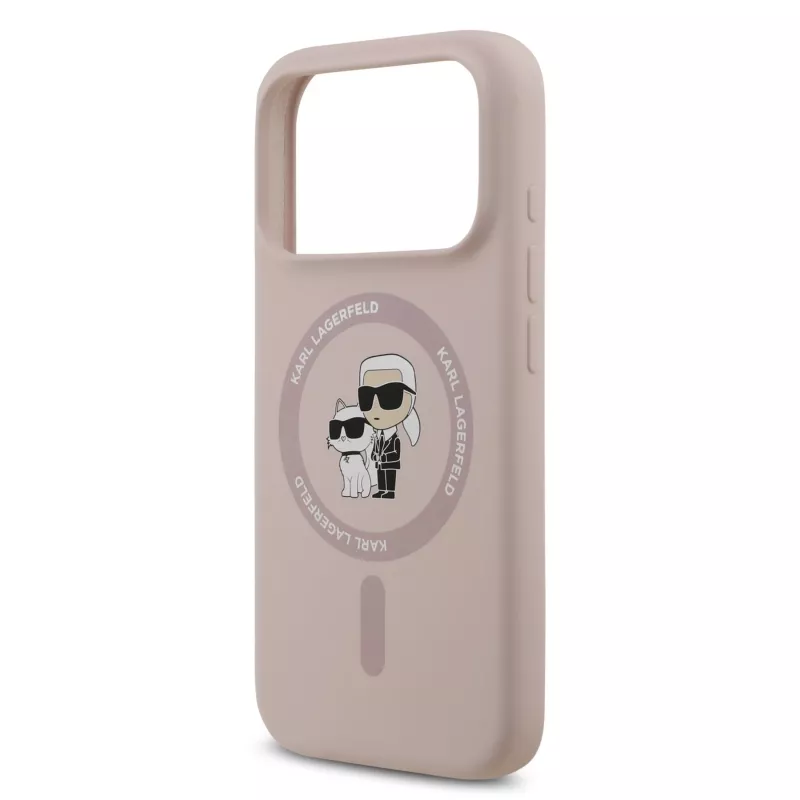 KARL LAGERFELD silikónové puzdro pre Apple iPhone 17 Pro s MagSafe a prstencom, ružová, kolekcia Karl & Choupette