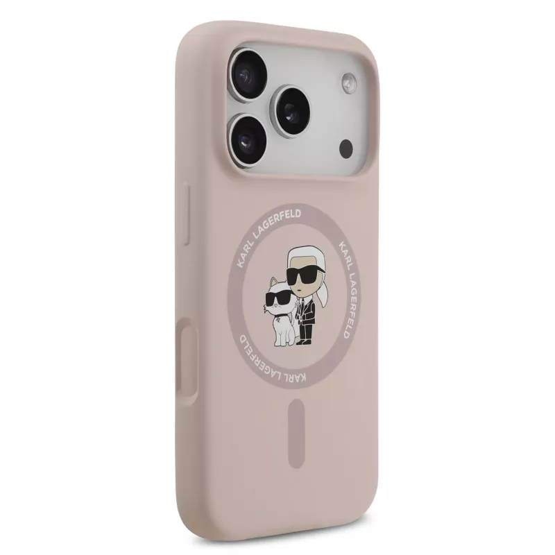 KARL LAGERFELD silikónové puzdro pre Apple iPhone 17 Pro s MagSafe a prstencom, ružová, kolekcia Karl & Choupette