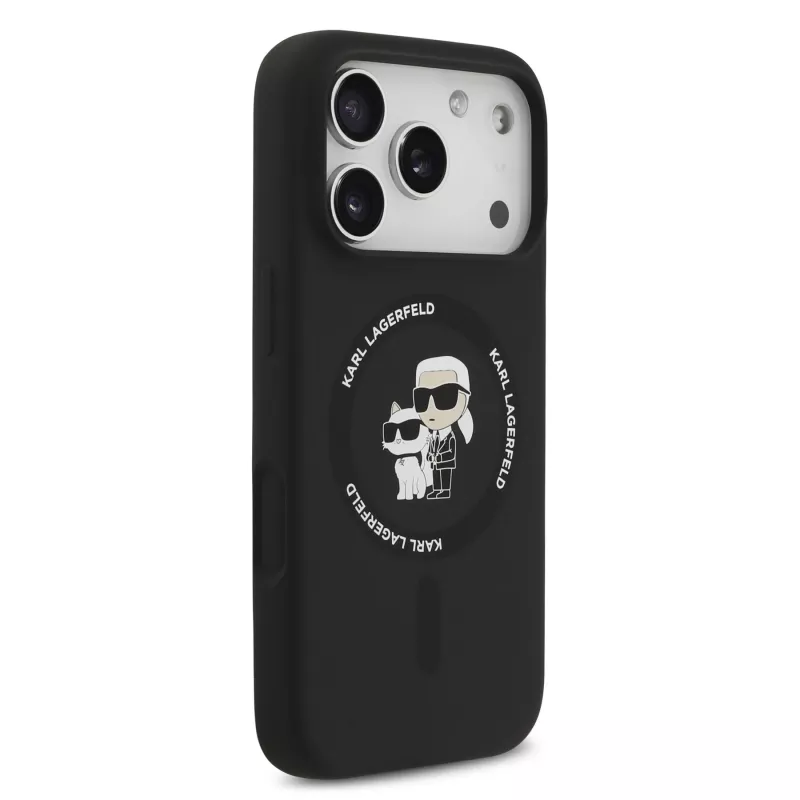KARL LAGERFELD silikónové puzdro Karl & Choupette Ring MagSafe pre Apple iPhone 17 Pro čierna