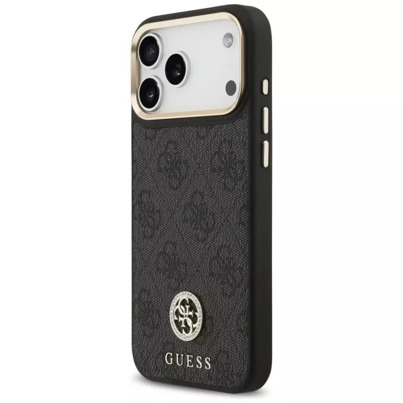 Guess 4G Strass Logo & Big Strap Metal Buttons MagSafe puzdro pre iPhone 17 Pro Max čierne