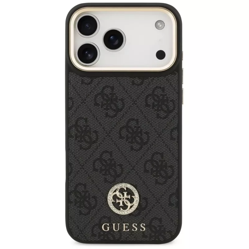 Guess 4G Strass Logo & Big Strap Metal Buttons MagSafe puzdro pre iPhone 17 Pro Max čierne