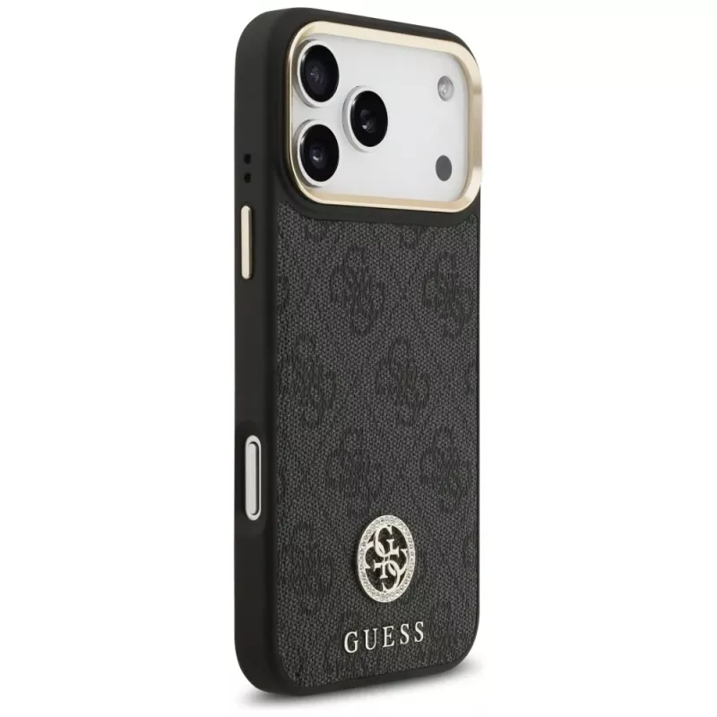 Guess 4G Strass Logo & Big Strap Metal Buttons MagSafe puzdro pre iPhone 17 Pro Max čierne