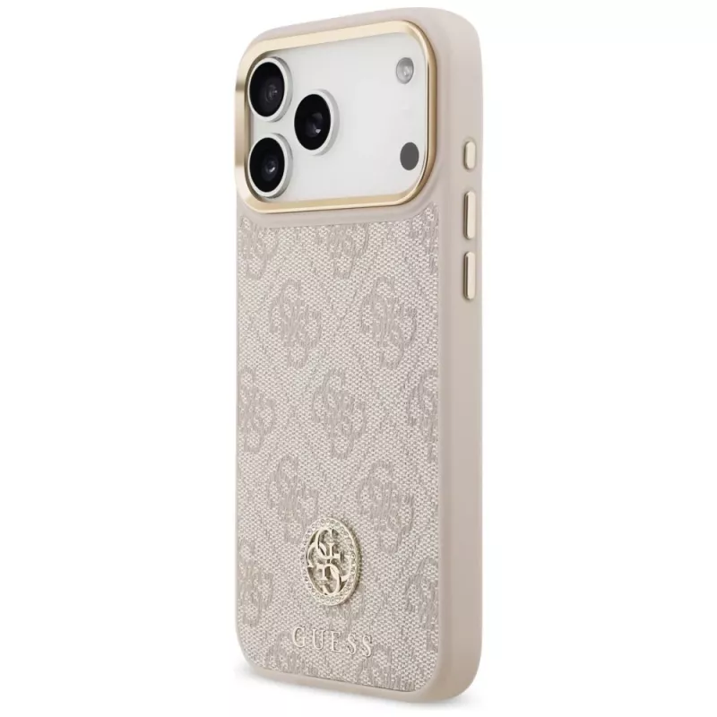 Guess 4G Strass Logo & Big Strap Metal Buttons MagSafe puzdro pre Apple iPhone 17 Pro Max ružová
