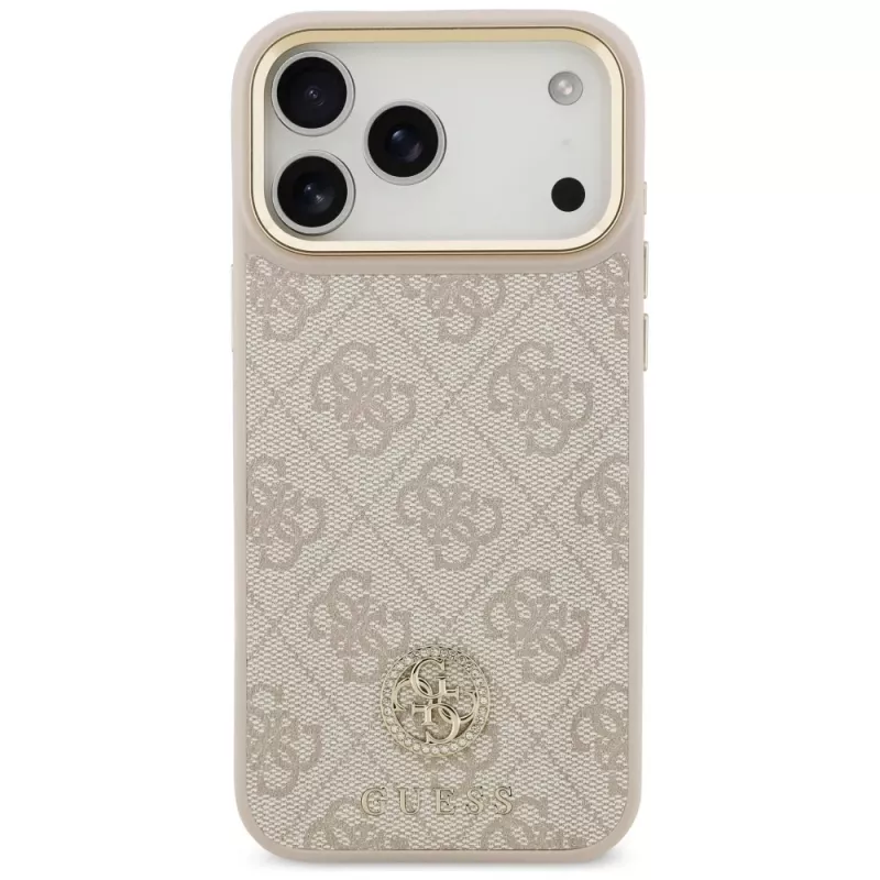 Guess 4G Strass Logo & Big Strap Metal Buttons MagSafe puzdro pre Apple iPhone 17 Pro Max ružová