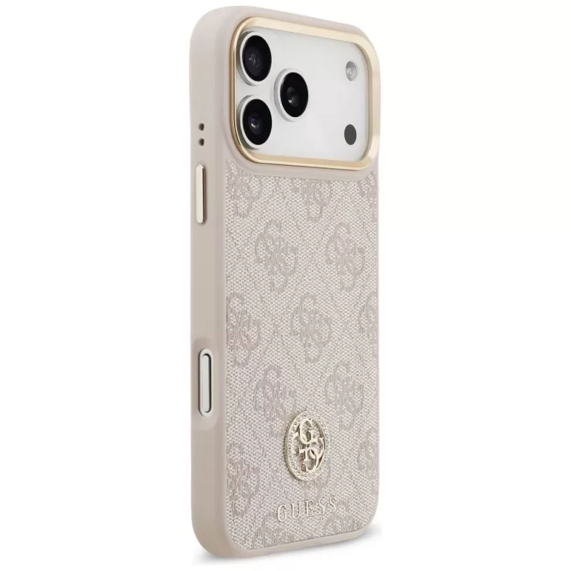 Guess 4G Strass Logo & Big Strap Metal Buttons MagSafe puzdro pre Apple iPhone 17 Pro Max ružová