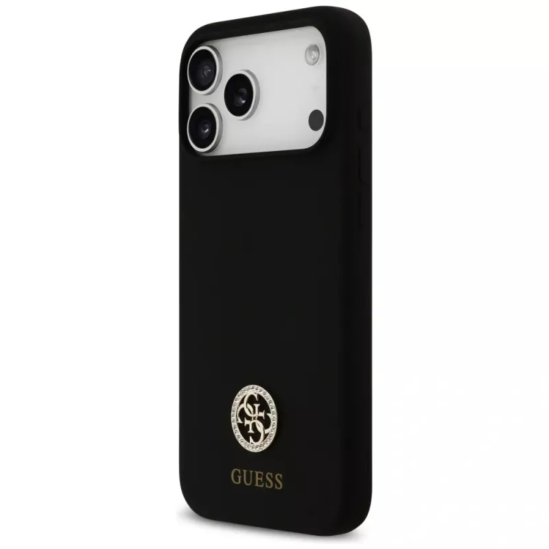 Guess Silicone Logo Strass 4G MagSafe puzdro pre iPhone 17 Pro Max čierne