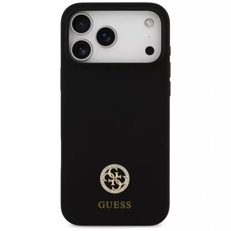 Guess Silicone Logo Strass 4G MagSafe puzdro pre iPhone 17 Pro Max čierne