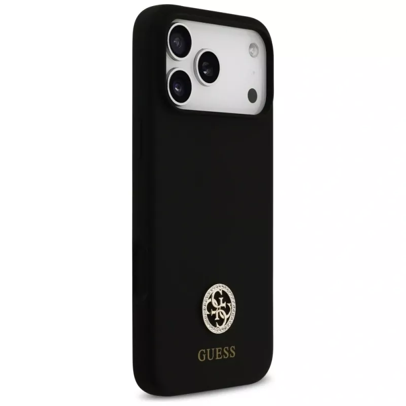 Guess Silicone Logo Strass 4G MagSafe puzdro pre iPhone 17 Pro Max čierne