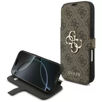 Guess Book 4G Metal Logo puzdro pre Apple iPhone 17 Pro, hnedá