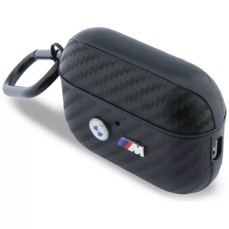 BMW Carbon Metal Logo ochranné puzdro pre Apple AirPods Pro 3, čierne