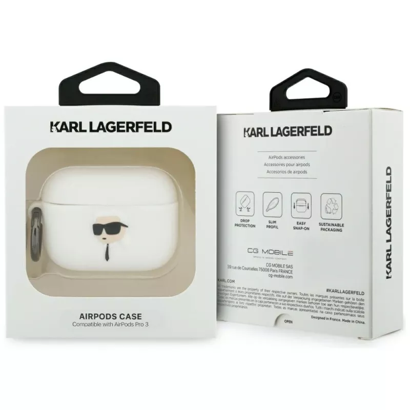 KARL LAGERFELD Silicone Karl Head 3D puzdro pre AirPods Pro 3 biela