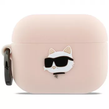 Silikónové puzdro Karl Lagerfeld Choupette Head 3D pre AirPods Pro 3, ružové