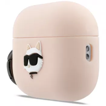 Silikónové puzdro Karl Lagerfeld Choupette Head 3D pre AirPods Pro 3, ružové