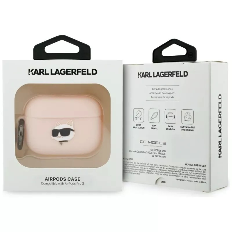 Silikónové puzdro Karl Lagerfeld Choupette Head 3D pre AirPods Pro 3, ružové