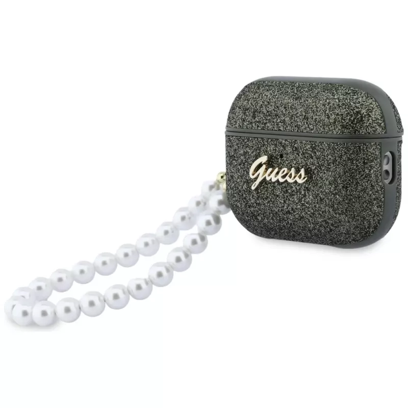 Puzdro Guess Glitter Pearl Strap pre AirPods Pro 3, khaki