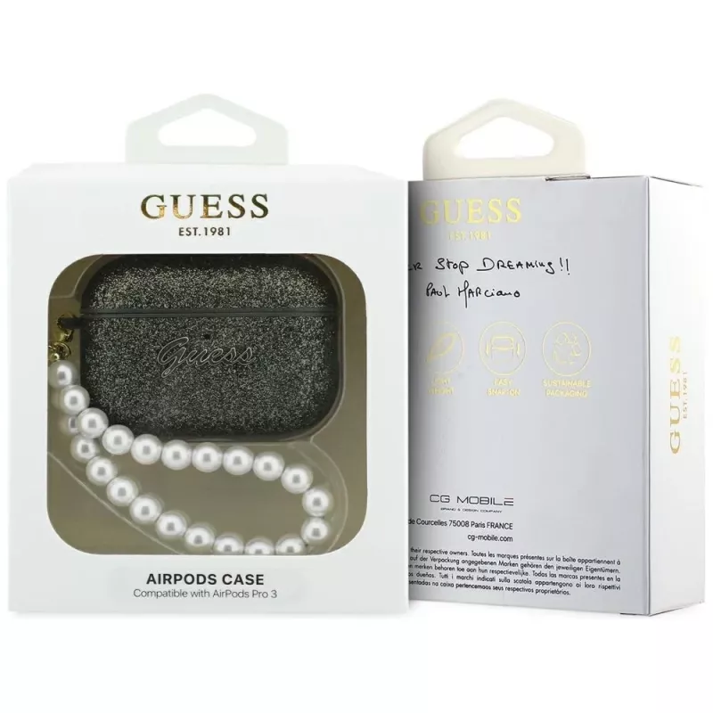 Puzdro Guess Glitter Pearl Strap pre AirPods Pro 3, khaki