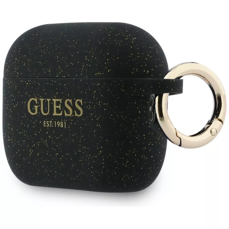 Silikónové puzdro Guess Glitter Ring pre AirPods Pro 3, čierne