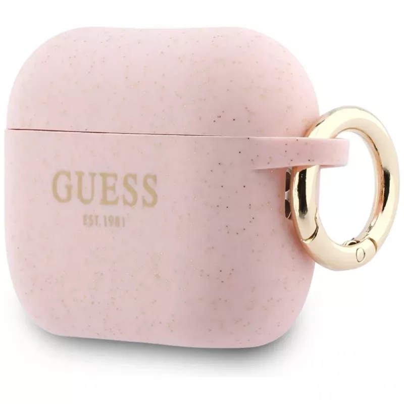 Silikónové puzdro Guess Glitter Ring pre AirPods Pro 3, ružové