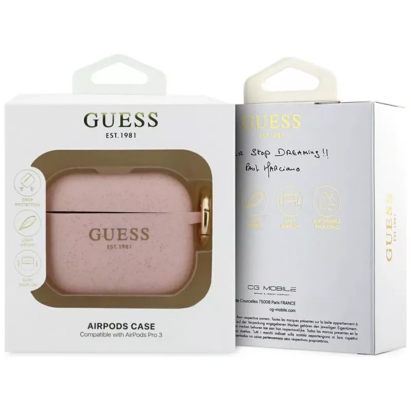 Silikónové puzdro Guess Glitter Ring pre AirPods Pro 3, ružové