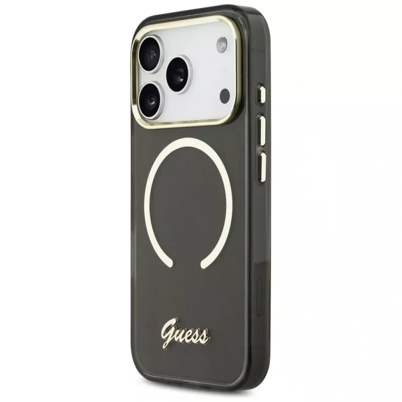 Guess IML Script Metal MagSafe puzdro pre Apple iPhone 17 Pro, čierna
