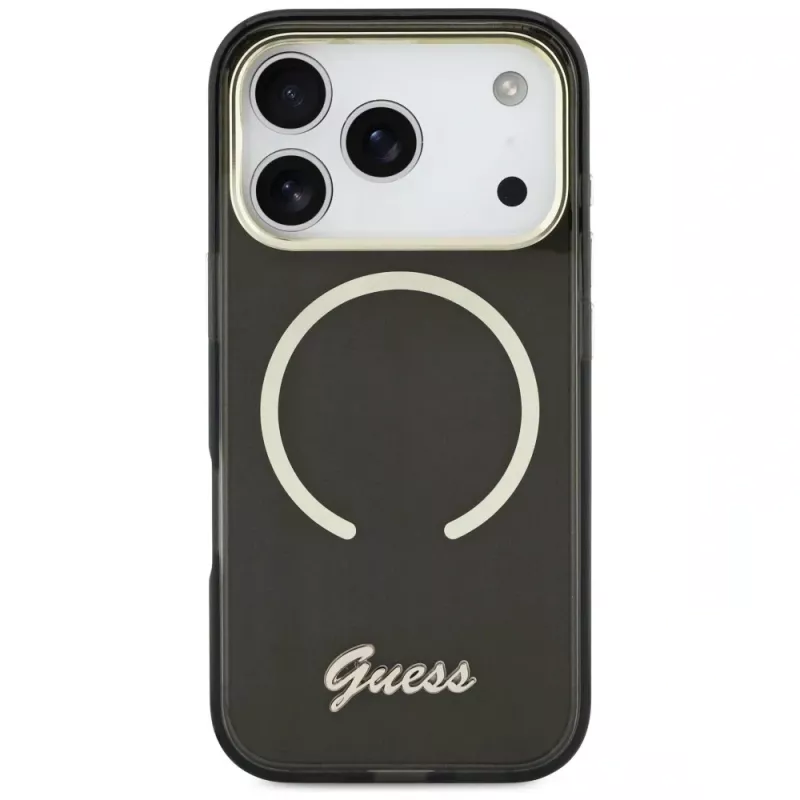 Guess IML Script Metal MagSafe puzdro pre Apple iPhone 17 Pro, čierna