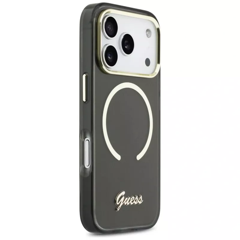Guess IML Script Metal MagSafe puzdro pre Apple iPhone 17 Pro, čierna