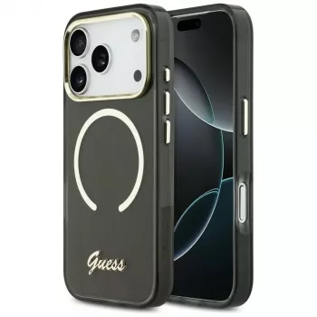 Guess IML Script Metal MagSafe puzdro pre Apple iPhone 17 Pro Max, čierna