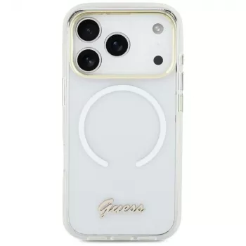 Guess IML Gradient Script Metal MagSafe puzdro pre Apple iPhone 17, biela