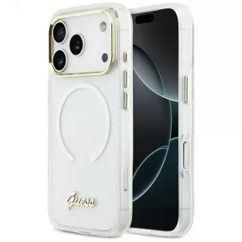 Guess IML Gradient Script Metal MagSafe puzdro pre iPhone 17 Pro Max, biela
