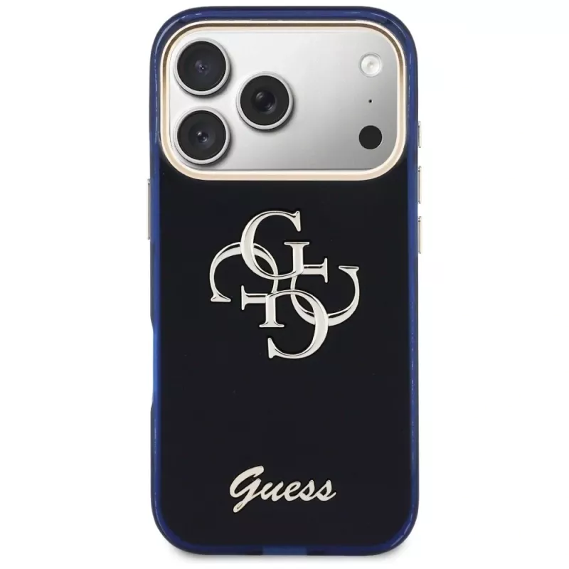 Guess IML 4G Script Metal puzdro pre Apple iPhone 17 Pro, modrá