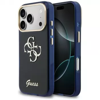 Guess IML 4G Script Metal puzdro pre Apple iPhone 17 Pro Max, modrá