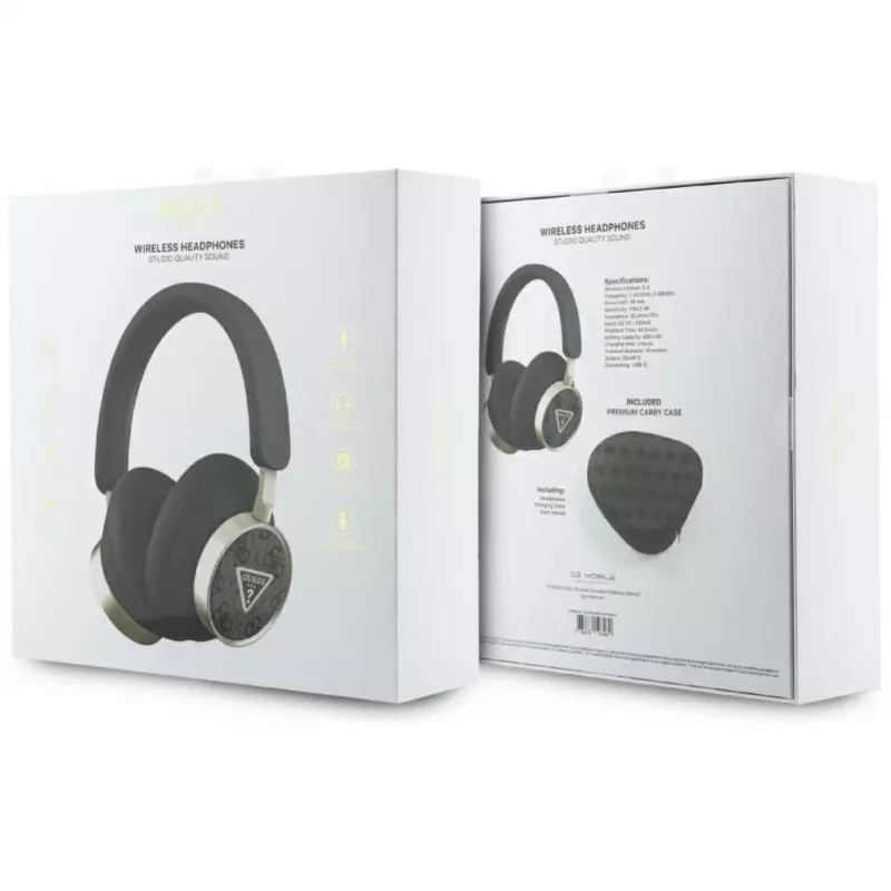 Guess 4G Triangle Logo bezdrôtové Bluetooth 5.4 over-ear slúchadlá s ENC, čierna